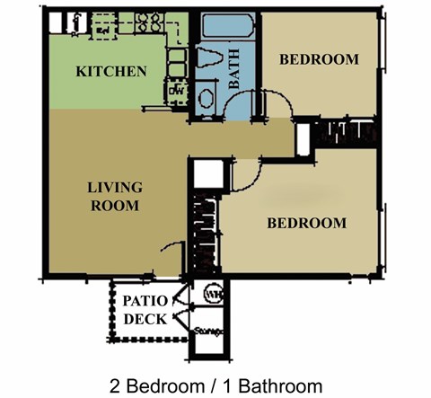Floor plan for 2 beds, 1 bath, 720 sqft